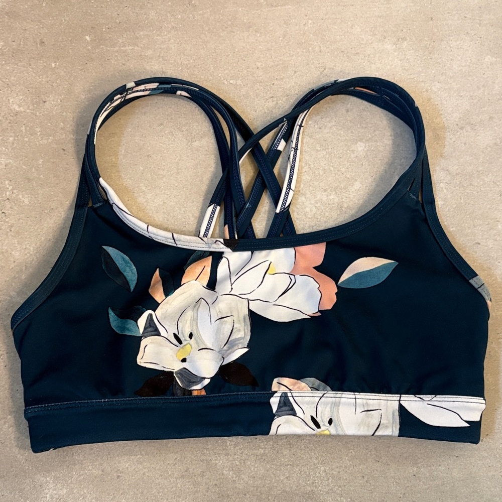 Athleta Navy Floral Sports Bra